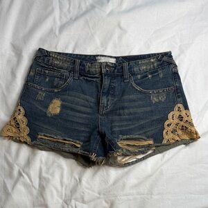 Free People Distressed Lace Denim Jean Shorts Women’s 27